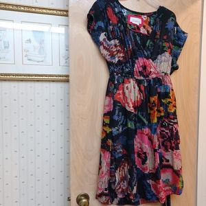 Anthropologie Floral Rainbow Swiss Dot Pixel abstract wrap dress S